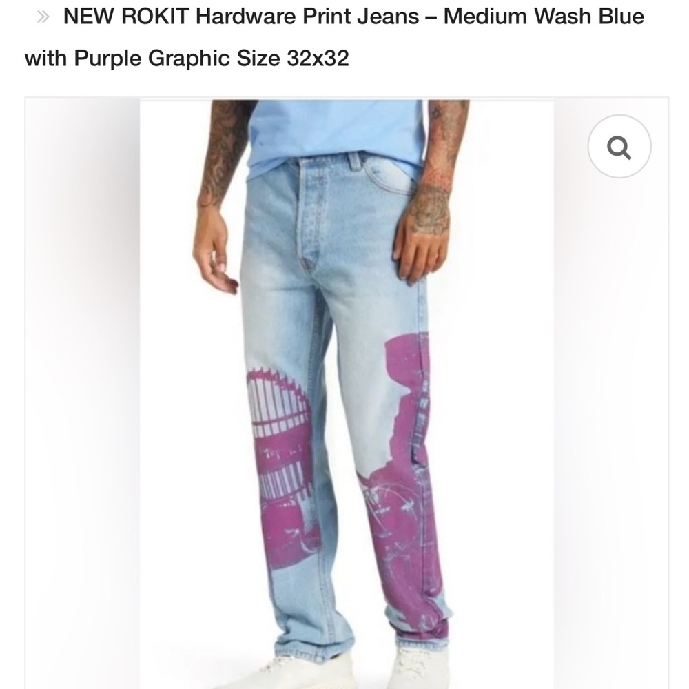 Men's Relaxed Jeans in Blue with Purple Graphic
